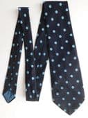 John Weitz Burton mens kipper tie blue spots polka dots on black vintage 1960s
